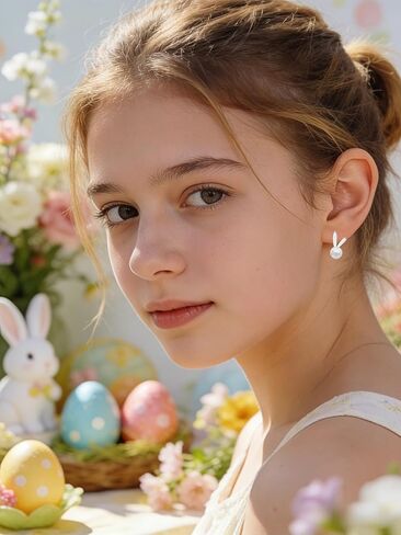 Cute Bunny Rabbit Easter Earrings for Women, Trendy Statement Bunny Pearl Stud Earrings, Easter Outfits & Shirt Accessories for Women in Saudi Arabia