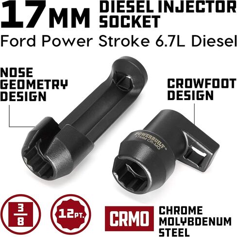 Powerbuilt Diesel Injector Socket Set, Ford Power Stroke 6.7 Diesel Injection, 2 Piece 12 Point 17mm, Crowfoot - 647764 in Saudi Arabia