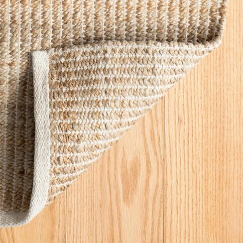 سجادة منطقة طبيعية منسوجة يدويًا من S & L Homes Jute Pulse لغرفة المعيشة وغرفة النوم ومدخل المطبخ - ديكور مزرعة ريفي عتيق - (4 × 6 بوصات عاجي طبيعي) in Kuwait