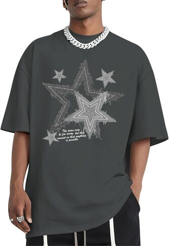 Men Star Graphic Shirt Y2k Oversized Shirts Streetwear Vintage Tees Grunge Inspirational Motivational Casual Tshirts in Saudi Arabia