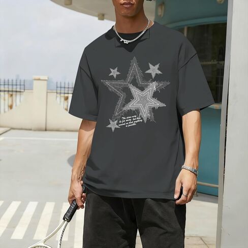Men Star Graphic Shirt Y2k Oversized Shirts Streetwear Vintage Tees Grunge Inspirational Motivational Casual Tshirts in Saudi Arabia