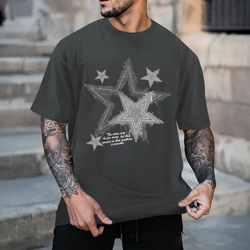 Men Star Graphic Shirt Y2k Oversized Shirts Streetwear Vintage Tees Grunge Inspirational Motivational Casual Tshirts in Saudi Arabia