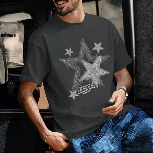 Men Star Graphic Shirt Y2k Oversized Shirts Streetwear Vintage Tees Grunge Inspirational Motivational Casual Tshirts in Saudi Arabia