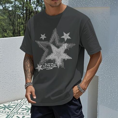 Men Star Graphic Shirt Y2k Oversized Shirts Streetwear Vintage Tees Grunge Inspirational Motivational Casual Tshirts in Saudi Arabia