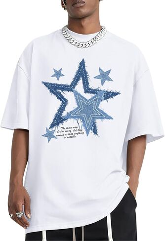 Men Star Graphic Shirt Y2k Oversized Shirts Streetwear Vintage Tees Grunge Inspirational Motivational Casual Tshirts in Saudi Arabia