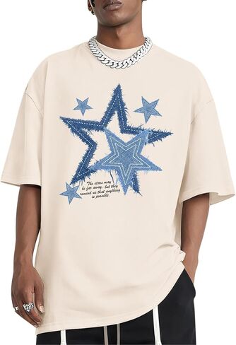 Men Star Graphic Shirt Y2k Oversized Shirts Streetwear Vintage Tees Grunge Inspirational Motivational Casual Tshirts in Saudi Arabia