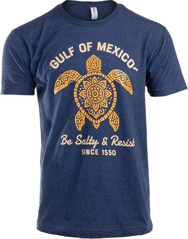 Be Salty and Resist T-Shirts for Men - FDT Gulf of Mexico Tshirt Playeras Golfo de Mexico Camiseta - (Navy,2XL) in Saudi Arabia