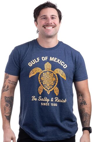 Be Salty and Resist T-Shirts for Men - FDT Gulf of Mexico Tshirt Playeras Golfo de Mexico Camiseta - (Navy,2XL) in Saudi Arabia