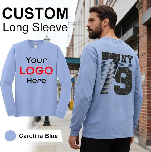 Custom Long Sleeve T-Shirt | Add Your Photo/Logo or Text | Durable 5.3 oz Cotton Tee for Work, Events | Classic Fit Unisex Tee in Saudi Arabia