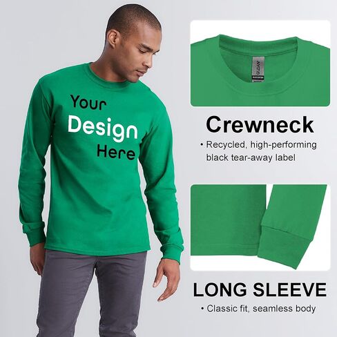Custom Long Sleeve T-Shirt | Add Your Photo/Logo or Text | Durable 5.3 oz Cotton Tee for Work, Events | Classic Fit Unisex Tee in Saudi Arabia