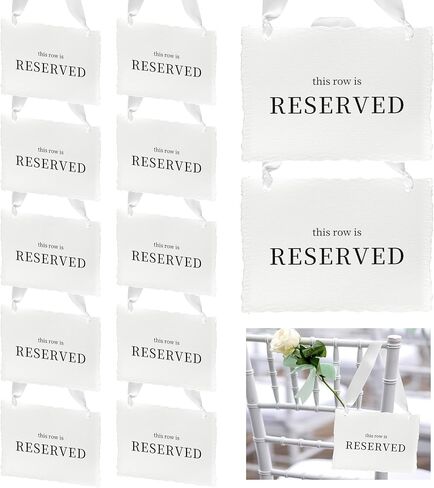 12 Pcs Reserved Seating Signs, This Row Is Reserved Hanging Signs with Silk Ribbon for Wedding Chairs Handmade Paper Chairs Sign for Wedding Ceremony Church Events Benches(White) in Kuwait