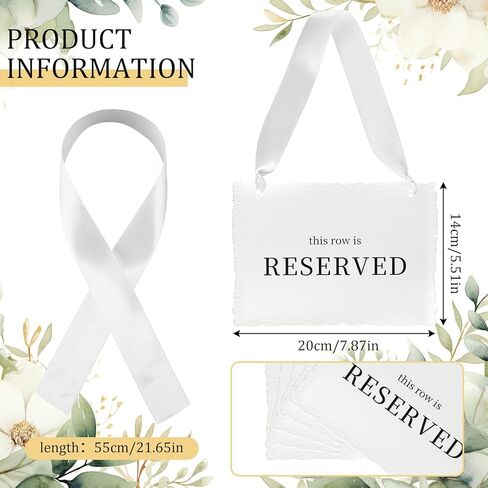 12 Pcs Reserved Seating Signs, This Row Is Reserved Hanging Signs with Silk Ribbon for Wedding Chairs Handmade Paper Chairs Sign for Wedding Ceremony Church Events Benches(White) in Kuwait