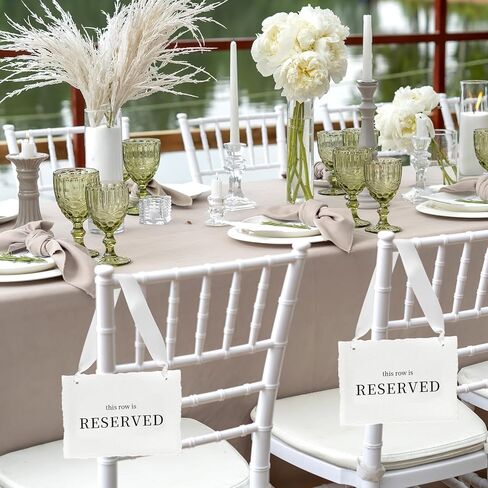 12 Pcs Reserved Seating Signs, This Row Is Reserved Hanging Signs with Silk Ribbon for Wedding Chairs Handmade Paper Chairs Sign for Wedding Ceremony Church Events Benches(White) in Kuwait