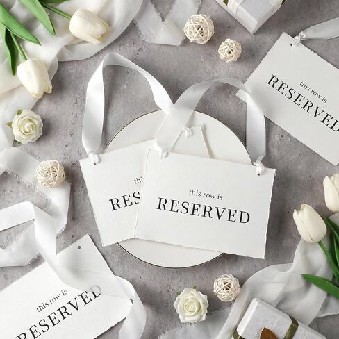 12 Pcs Reserved Seating Signs, This Row Is Reserved Hanging Signs with Silk Ribbon for Wedding Chairs Handmade Paper Chairs Sign for Wedding Ceremony Church Events Benches(White) in Kuwait