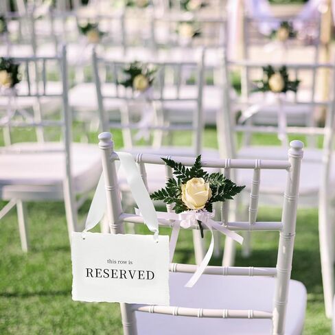 12 Pcs Reserved Seating Signs, This Row Is Reserved Hanging Signs with Silk Ribbon for Wedding Chairs Handmade Paper Chairs Sign for Wedding Ceremony Church Events Benches(White) in Kuwait