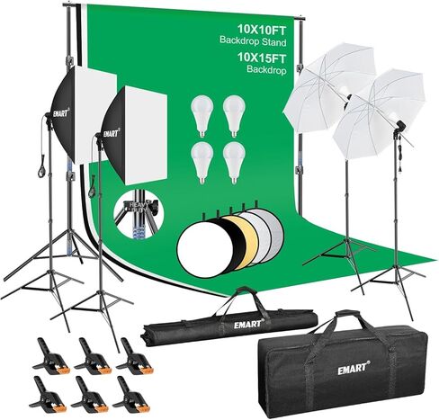 EMART 8.5 x 10 ft Backdrop Support System, Photography Video Studio Lighting Kit Umbrella Softbox Set Continuous Lighting for Photo Studio Product, Portrait and Video Shooting Photography in Kuwait