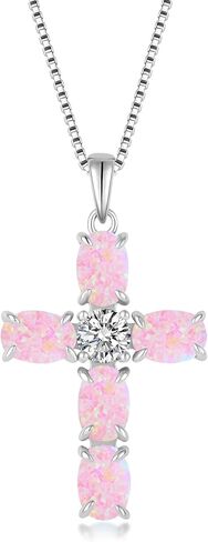 Opal Cross Necklace for Women 925 Sterling Silver Birthstone Cross Pendant Beautifully crafted cross for multiple occasions in Kuwait