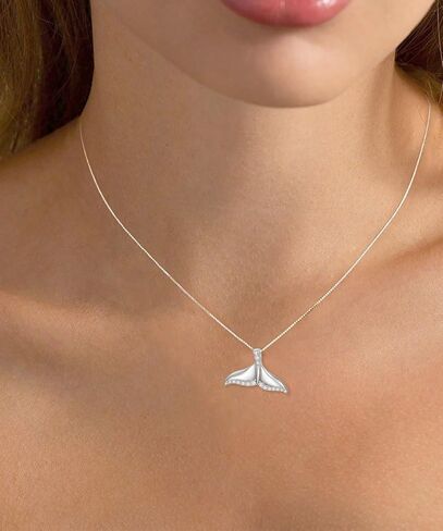 1/6 Carat Diamond Whale Tail Necklace for Women 925 Sterling Silver 18K White Gold Plated Whale Pendant Diamonds Ocean Jewelry Necklaces in Kuwait