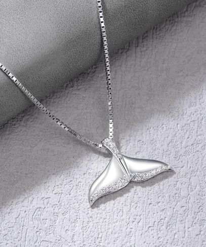 1/6 Carat Diamond Whale Tail Necklace for Women 925 Sterling Silver 18K White Gold Plated Whale Pendant Diamonds Ocean Jewelry Necklaces in Kuwait