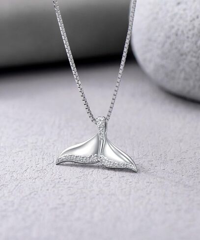 1/6 Carat Diamond Whale Tail Necklace for Women 925 Sterling Silver 18K White Gold Plated Whale Pendant Diamonds Ocean Jewelry Necklaces in Kuwait