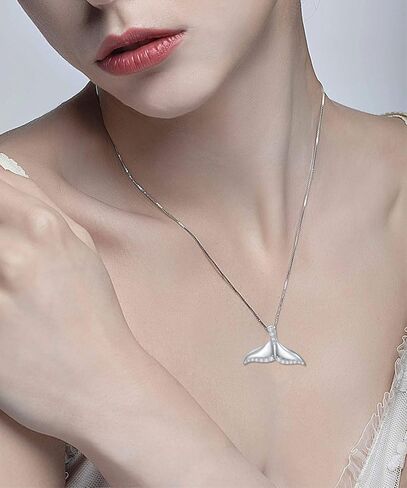 1/6 Carat Diamond Whale Tail Necklace for Women 925 Sterling Silver 18K White Gold Plated Whale Pendant Diamonds Ocean Jewelry Necklaces in Kuwait