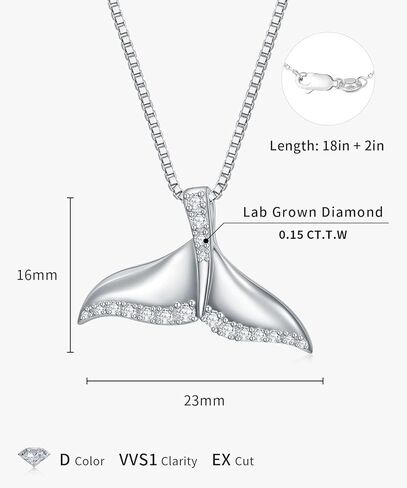 1/6 Carat Diamond Whale Tail Necklace for Women 925 Sterling Silver 18K White Gold Plated Whale Pendant Diamonds Ocean Jewelry Necklaces in Kuwait