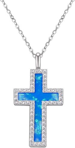 NORBU S925 Opal Cross Necklace for Women, Sterling Silver Opal Gemstone Womens Cross Necklaces, Cross Pendant with 5A Cubic Zirconia, Women's October Birthstone Jewelry Gifts for Birthday, Anniversary, Christmas in Saudi Arabia