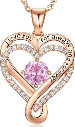 Infinity Necklace Birthday Gifts for Women, S925 Sterling Silver Rose Gold Birthstone Pendant Jewelry Gift for Girlfriend Mother Daughter Anniversary Present for Wife Valentine’s Day in Saudi Arabia