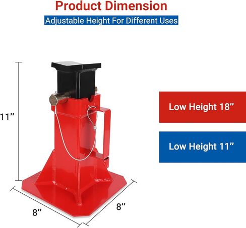 Heavy Duty Car Jack Stand, Heavy Duty Pin Type Professional Car Jack Stand with Lock, Automotive Jack Stands, Adjustable Height 11"-18", 12 Ton (26,400 Lb) Capacity, Red, 1 Pair in Kuwait