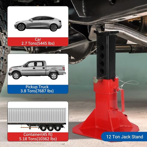 Heavy Duty Car Jack Stand, Heavy Duty Pin Type Professional Car Jack Stand with Lock, Automotive Jack Stands, Adjustable Height 11"-18", 12 Ton (26,400 Lb) Capacity, Red, 1 Pair in Kuwait