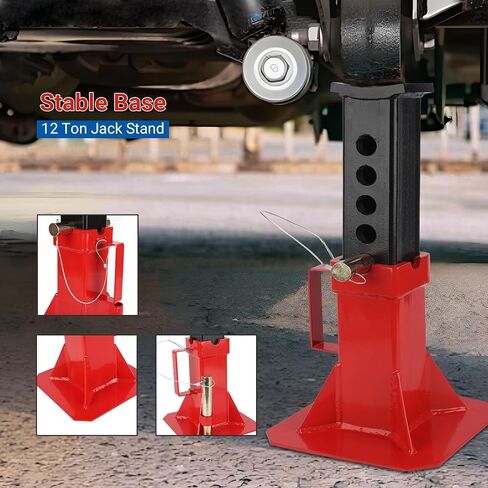 Heavy Duty Car Jack Stand, Heavy Duty Pin Type Professional Car Jack Stand with Lock, Automotive Jack Stands, Adjustable Height 11"-18", 12 Ton (26,400 Lb) Capacity, Red, 1 Pair in Kuwait