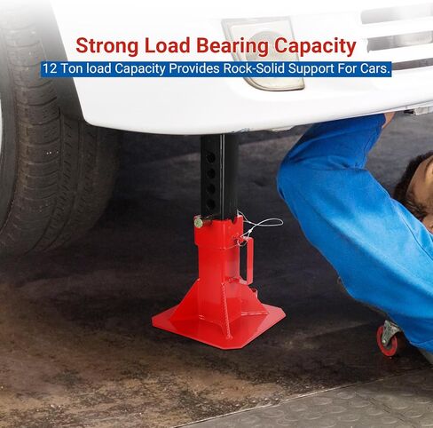 Heavy Duty Car Jack Stand, Heavy Duty Pin Type Professional Car Jack Stand with Lock, Automotive Jack Stands, Adjustable Height 11"-18", 12 Ton (26,400 Lb) Capacity, Red, 1 Pair in Kuwait