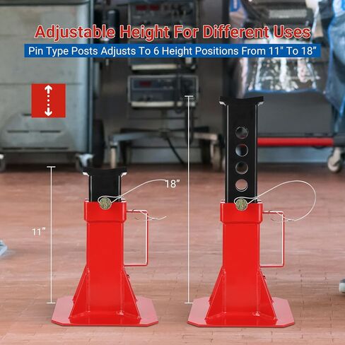 Heavy Duty Car Jack Stand, Heavy Duty Pin Type Professional Car Jack Stand with Lock, Automotive Jack Stands, Adjustable Height 11"-18", 12 Ton (26,400 Lb) Capacity, Red, 1 Pair in Kuwait