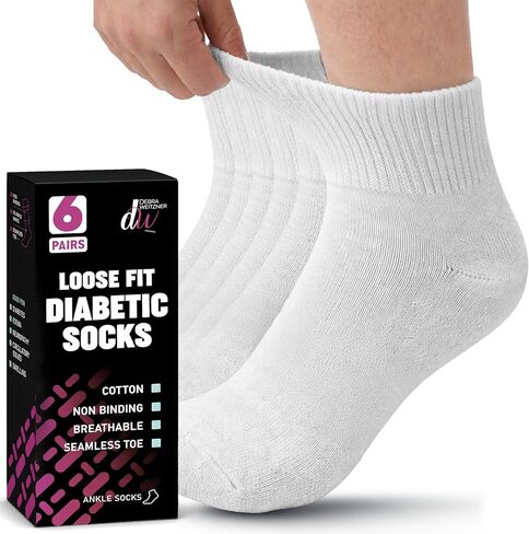 Diabetic Ankle Socks Mens Womens Non-Binding Socks Loose Fit 6 Pairs Debra Weitzner in Kuwait