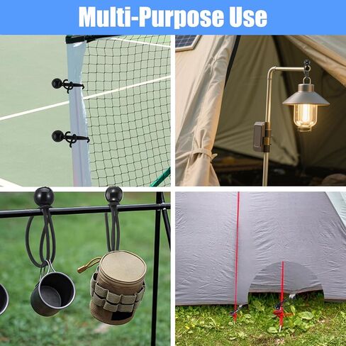 120 قطعة من حبال بنجي مع الكرات، حبال بنجي كروية شديدة التحمل مقاس 6 بوصات، أربطة قماش سوداء للتخييم، المظلة، الخيمة، البضائع، مظلة الفناء - مادة بوليستر متينة ومقاومة للأشعة فوق البنفسجية in Kuwait