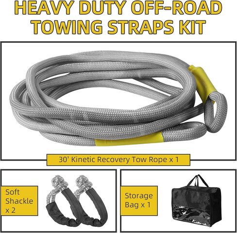 حبل سحب حركي مقاس 1 × 30 بوصة (48,500 رطل) مع 2 من الأغلال الناعمة (56,000 رطل)، مجموعة أشرطة سحب للطرق الوعرة شديدة التحمل لسيارات الدفع الرباعي UTV ATV شاحنة جيب للطرق الوعرة in Kuwait