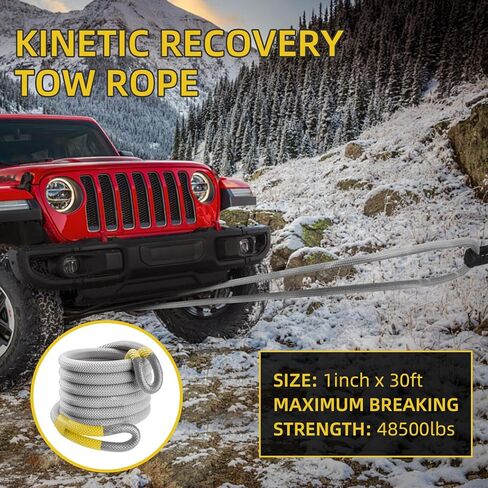 حبل سحب حركي مقاس 1 × 30 بوصة (48,500 رطل) مع 2 من الأغلال الناعمة (56,000 رطل)، مجموعة أشرطة سحب للطرق الوعرة شديدة التحمل لسيارات الدفع الرباعي UTV ATV شاحنة جيب للطرق الوعرة in Kuwait