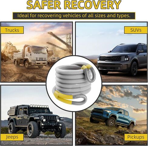 حبل سحب حركي مقاس 1 × 30 بوصة (48,500 رطل) مع 2 من الأغلال الناعمة (56,000 رطل)، مجموعة أشرطة سحب للطرق الوعرة شديدة التحمل لسيارات الدفع الرباعي UTV ATV شاحنة جيب للطرق الوعرة in Kuwait