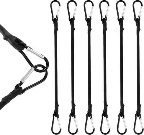 6Pcs Bungee Cords with Carabiner, 12 Inch Heavy Duty Carabiner Bungee Cord, Outdoor Black Bungee Straps Extra Strong Elastic Rope with Carabiners Hooks for Securing Tents Camping Luggage Bike in Saudi Arabia