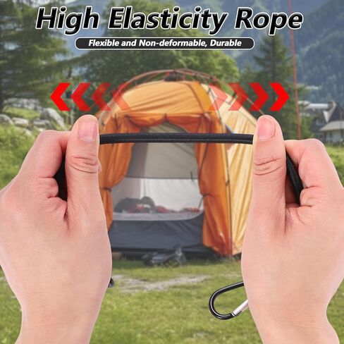 6Pcs Bungee Cords with Carabiner, 12 Inch Heavy Duty Carabiner Bungee Cord, Outdoor Black Bungee Straps Extra Strong Elastic Rope with Carabiners Hooks for Securing Tents Camping Luggage Bike in Saudi Arabia