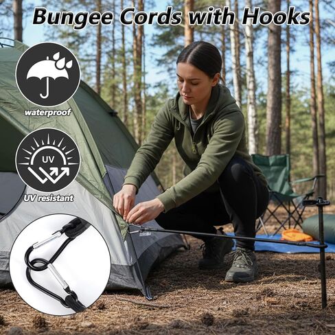 6Pcs Bungee Cords with Carabiner, 12 Inch Heavy Duty Carabiner Bungee Cord, Outdoor Black Bungee Straps Extra Strong Elastic Rope with Carabiners Hooks for Securing Tents Camping Luggage Bike in Saudi Arabia