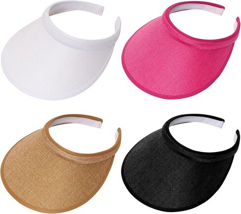 4 Pack Sun Visor Hats for Women, Wide Brim Clip On Visor for MAdjustable Headband for Sports, Golf, Tennis, Beach in Kuwait