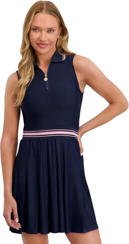 Stella Parker Women's ¼ Zip Pleated Skirt Polo Dress – UPF 50+, Stretch Fabric, 35" Length in Kuwait