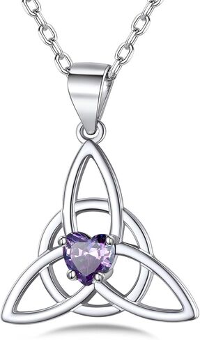 Bestyle Silver Celtic Cross Necklace with 12 Month Heart Birthstone, Dainty Celtic Birthstone Necklace Silver Chain for Women Faith Irish Amulet Lucky Birthstone Jewelry in Kuwait