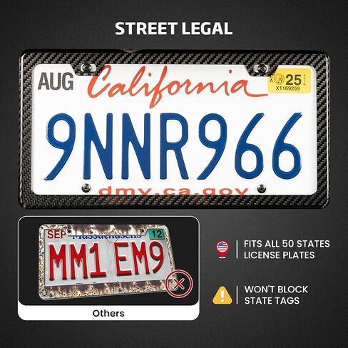 Real Carbon Fiber License Plate Frames (2 Pack) License Plate Frame, Slim Black Carbon Fiber Frames for Cars, Trucks, SUV in Kuwait