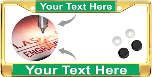 Custom Personalized Gold-Plated Metal Laser Engraved Standard Size - Car/Automobile License Plate Frame with Free caps - Gold/Black Text (Qty: 1 Frame) in Saudi Arabia