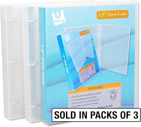 Unikeep 3 Ring Binder - Clear - Case View Binder - 1.5 Inch Spine - Metal Rings - with Clear Outer Overlay - 3 Pack of Binders in Kuwait