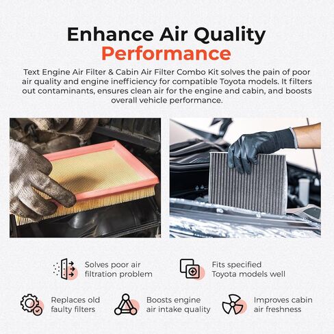 Engine Air Filter & Cabin Air Filter Combo Kit Compatible with 2022-2025 Toyota Tundra, 2023-2025 Toyota Sequoia 3.4L V6, Replaces 17801-F4010, 17801F4010, 87139-0C010, 871390C010 in Kuwait