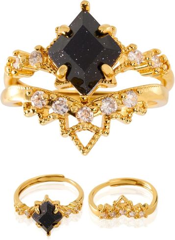 2 PCS Stackable Blue Rings for Women - Adjustable Gold Crown & Blue Stone Ring Set, Vintage Jewelry Gift for Her Wedding Engagement Anniversary Valentine’s Birthday in Saudi Arabia