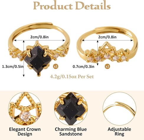 2 PCS Stackable Blue Rings for Women - Adjustable Gold Crown & Blue Stone Ring Set, Vintage Jewelry Gift for Her Wedding Engagement Anniversary Valentine’s Birthday in Saudi Arabia